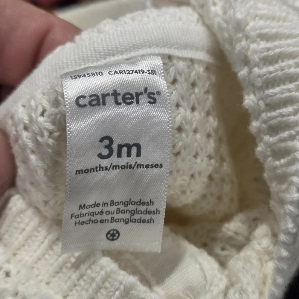 Carter's Baby White Knit Hooded Cardigan Sweater with Bear Ears 3 Months